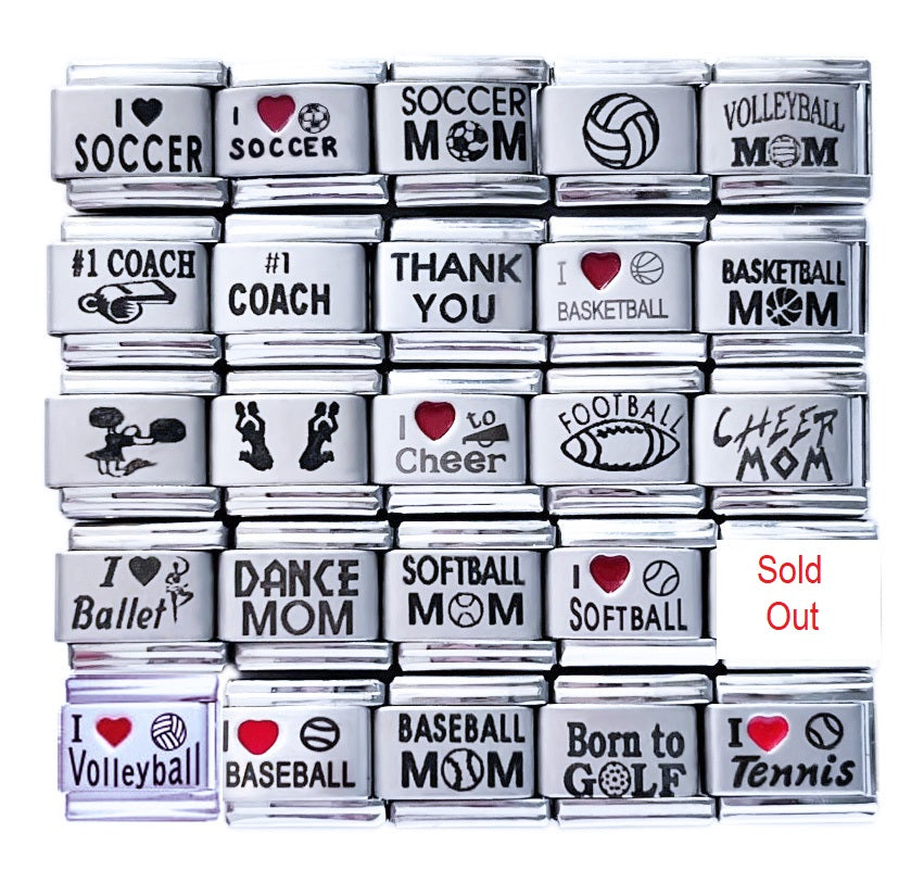 Sports Theme Laser Etched 9mm Italian Charms – Charmed Creations LLC