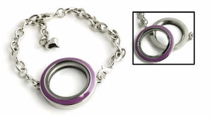 30MM Purple Enamel Floating Charm Locket Bracelet
