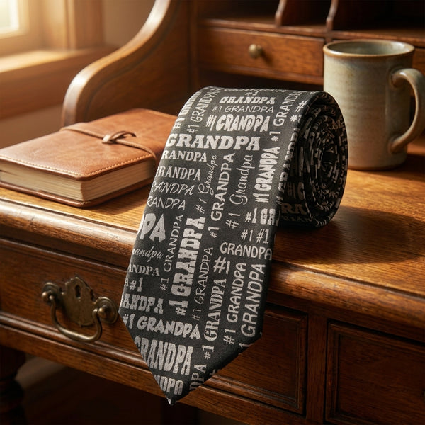 Black necktie with #1 GRANDPA text 