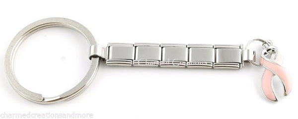 9mm Italian Charm Pink Ribbon Key Chain