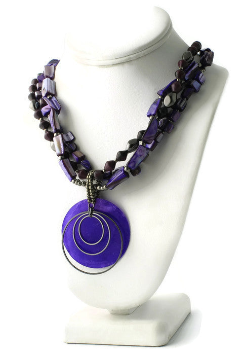 a.n.a AMY Purple Iridescent Beaded Shell Multi Strand Necklace NWT 18-21" N42086