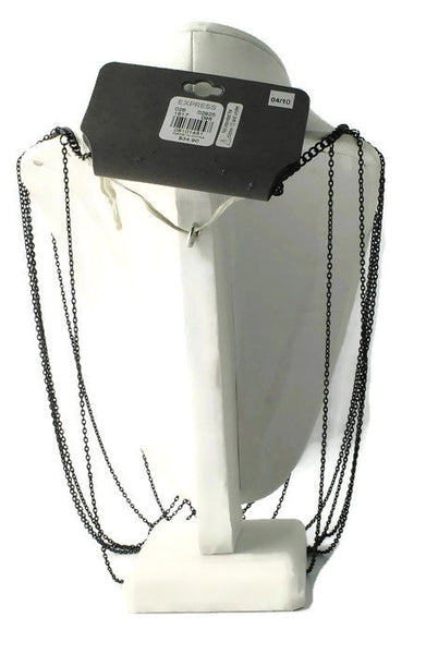 Express Black Multi Strand Collar Choker Necklace With Black Rhinestones