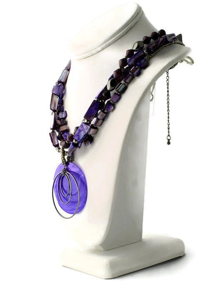a.n.a AMY Purple Iridescent Beaded Shell Multi Strand Necklace NWT 18-21" N42086