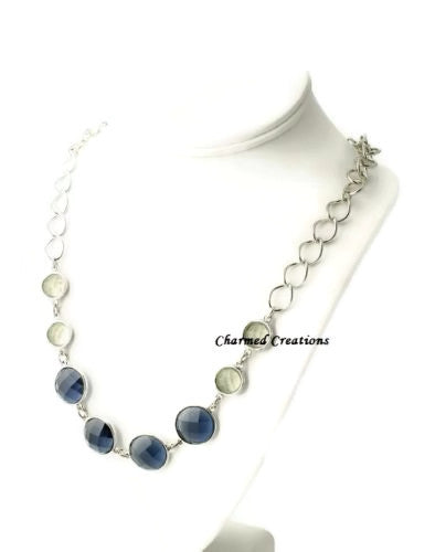 Jonette Faceted Blue And Green Glass Accents Necklace