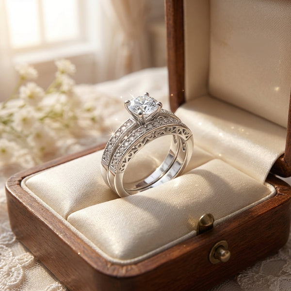 1.75 Carat Filigree Engagement Ring 2pc Bridal Set