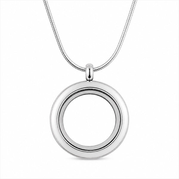 30MM White Enamel Floating Charm Locket Necklace