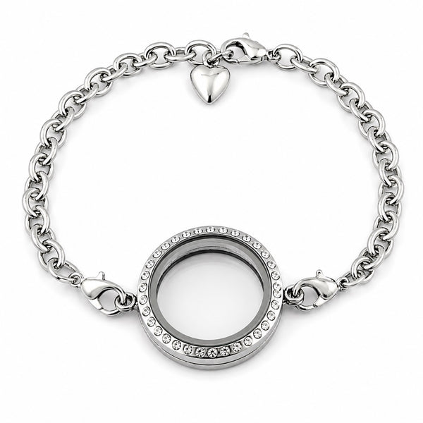 30mm Round Floating Charm Locket With Crystals And Security Clasp Feature