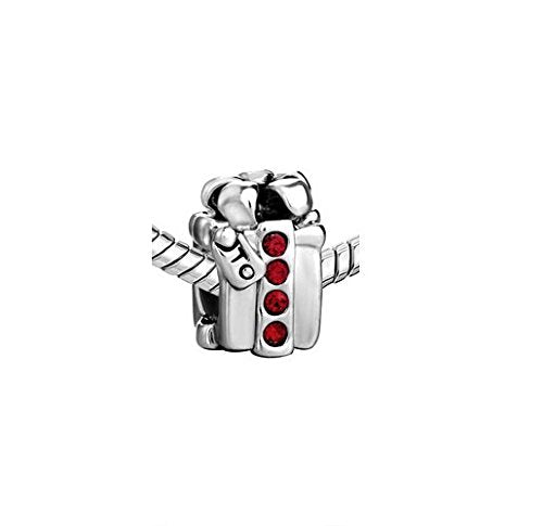 European Bead Christmas Present With Red Crystals (Compatible With Pandora Charm Bracelets)