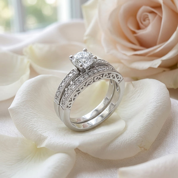 Filigree 2 piece braidal set with engagement and wedding ring