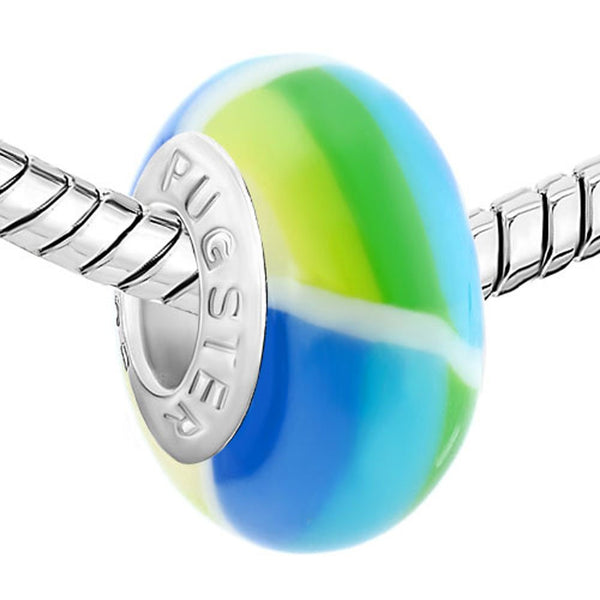 European Bead Green Blue Watercolor (Compatible With Pandora Charm Bracelets)