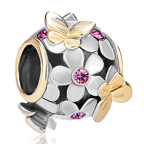 European Bead 22K Gold Plated Butterfly (Compatible With Pandora Charm Bracelets)