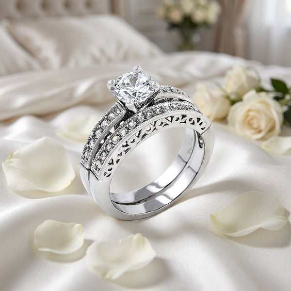 Filigree Engagement Ring 2pc Bridal Set -Sizes 8,9