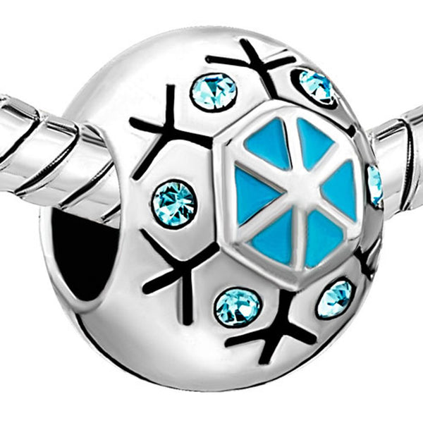 European Bead SnowflakeWith Blue Swarovski Crystal Elements (Compatible With Pandora Charm Bracelets)