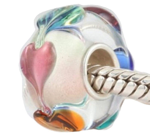 European Bead Colored Hearts Murano Glass (Compatible With Pandora Charm Bracelets)