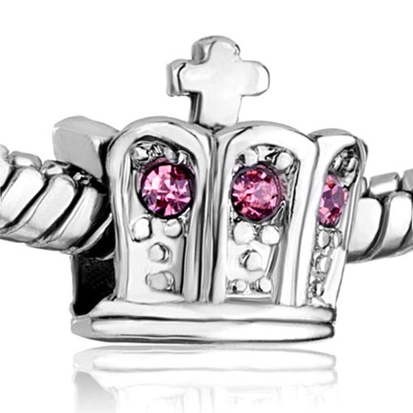 European Bead Pink Swarovski Crystal Elements Crown (Compatible With Pandora Charm Bracelets)