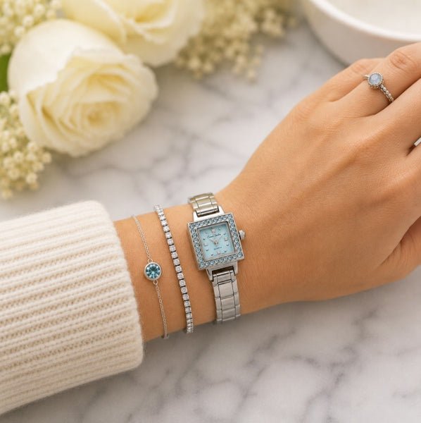 Ciao Italia Caribbean Blue Crystal Square 9mm Italian Charm Watch