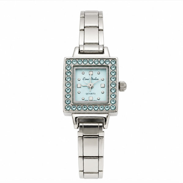 Ciao Italia Caribbean Blue Crystal Square 9mm Italian Charm Watch