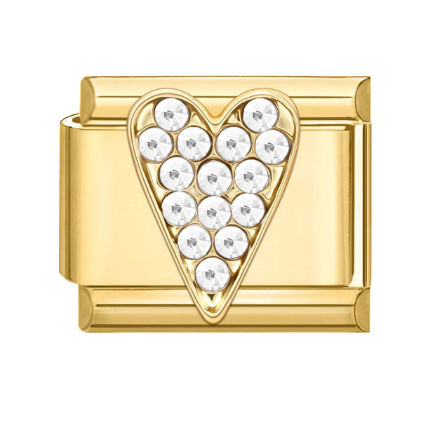 Gold 9mm Italian charm with pave heart-shaped on a white background