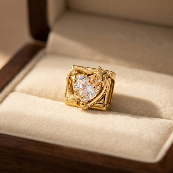 9mm Italian Charm – Gold Celestial Heart-Cut Crystal with Starburst