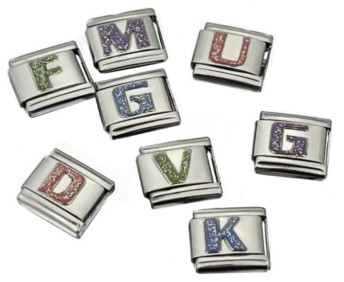 Glitter Initial Letters 9mm Italian charm