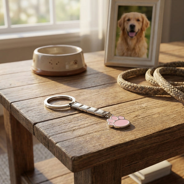 9mm Italian Charm Key Chain With Pink Paw Print Dog Charm 