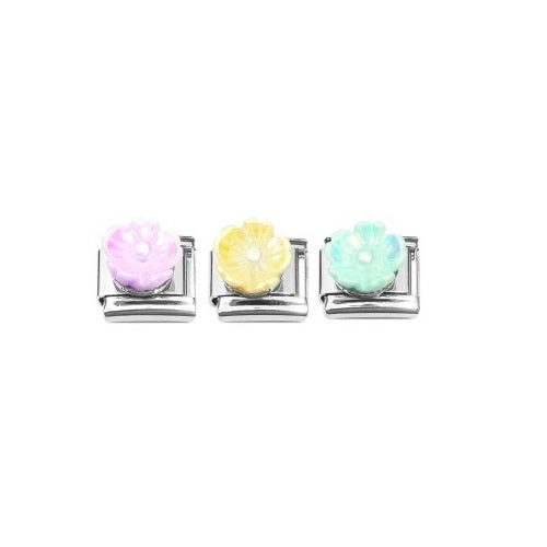 9mm Italian Charms 3D Pastel Flower Charms Available In Pink Yellow And Teal