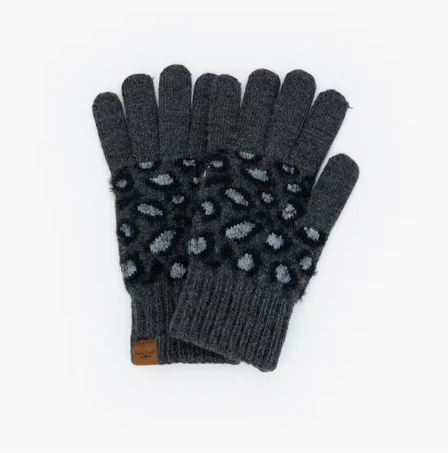 Britt's Knits Charcoal Snow Leopard Print Gloves