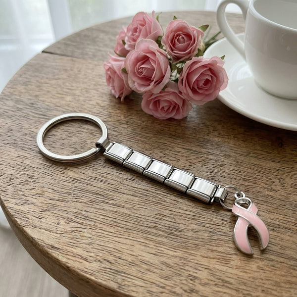 9mm Itlaian Charm Pink Ribbon Key Chain