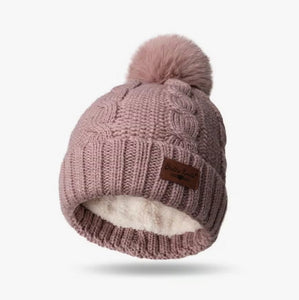 Britt's Knits Cozy Classics Cable Knit Plush Lined Knit Pom Hat In Blush