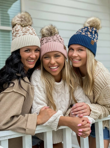 C.C Beanie Leopard Print Knit Pom Hat