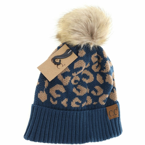 C.C Beanie Leopard Print Knit Pom Hat