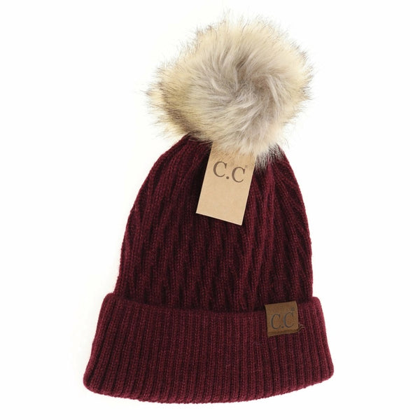 C.C Beanie Solid Honey Comb Knit Pom Hat