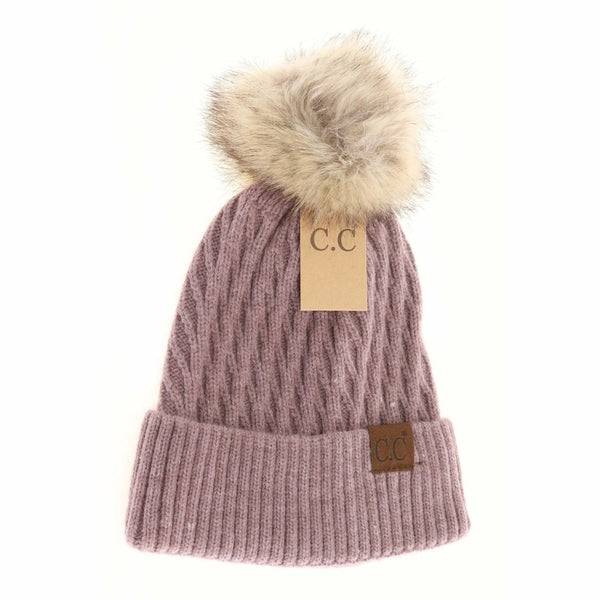 C.C Beanie Solid Honey Comb Knit Pom Hat