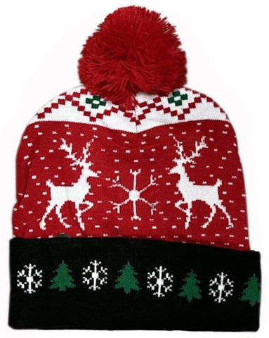 Christmas Pom Hat Flashing LED Two Reindeer