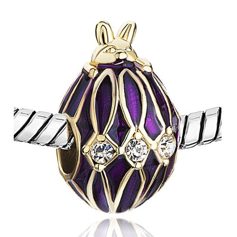 European Bead Purple Fabergé Egg With Bunny (Compatible With Pandora Charm Bracelets) (Copy)