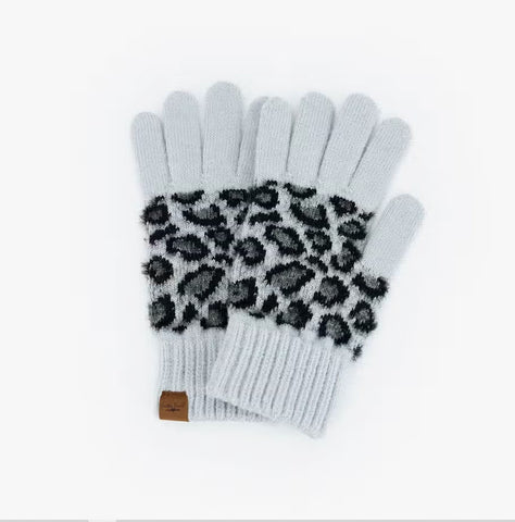 Britt's Knits Gray Snow Leopard Print Gloves