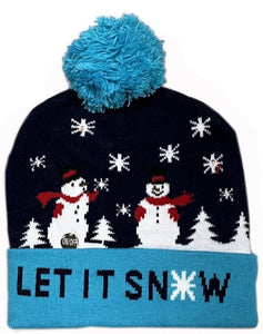 Let It Snow Flashing LED Light Up Christmas Pom Hat