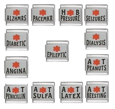 Laser Etched Medical Alert Condition 9mm Italian Charms
