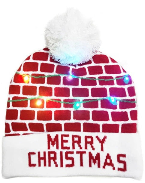 Merry Christmas Flashing LED Light Up Christmas Pom Hat