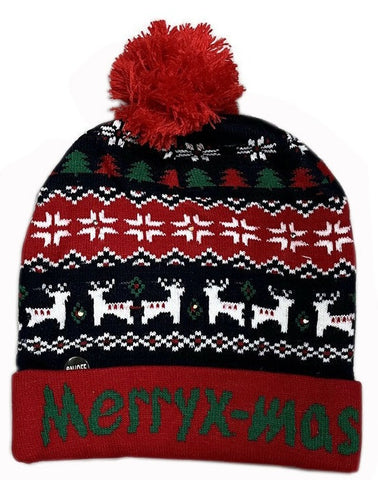 Merry X-Mas Ugle Sweater Flashing LED Light Up Christmas Pom Hat