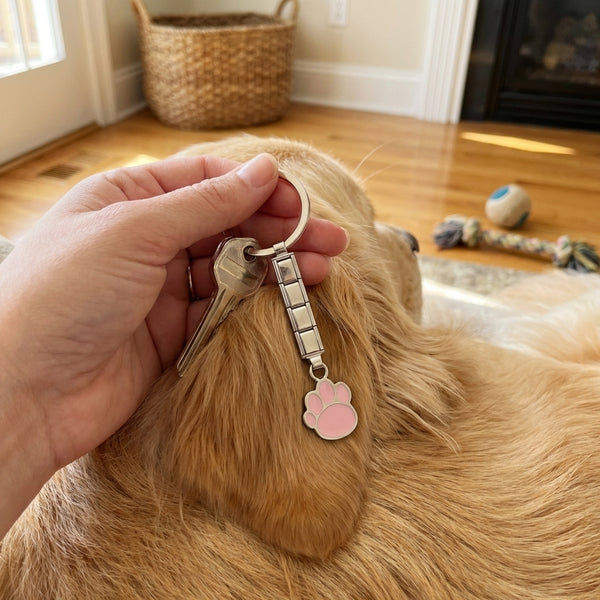 9mm Italian Charm Key Chain With Pink Paw Print Dangle 