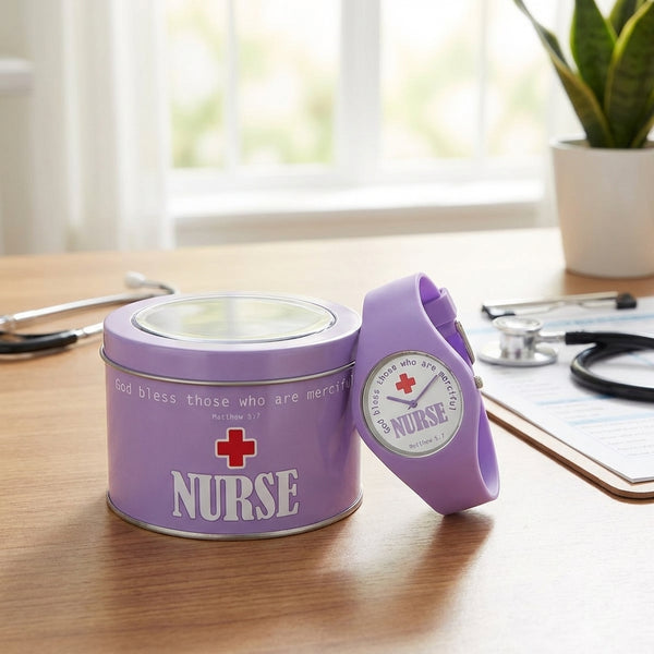 Purple Silicone Nurse Watch In Giftable Tin