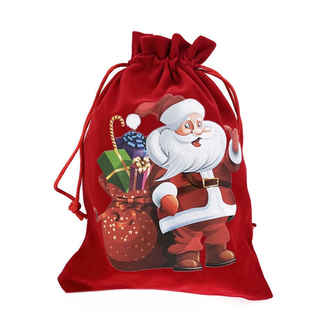 Santa Claus Christmas Drawstring Velour Gift Bag