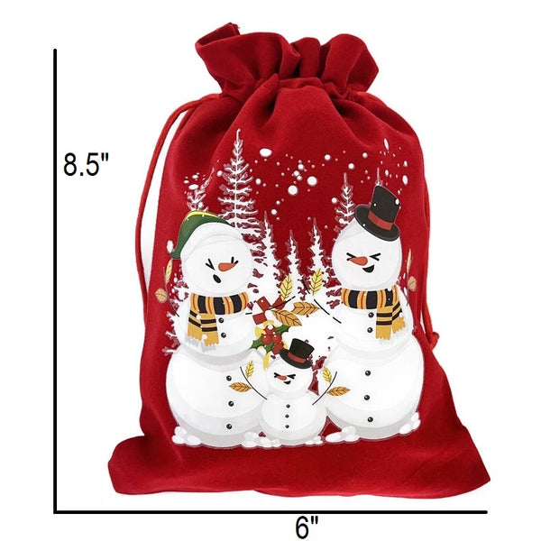 Snowman Christmas Drawstring Velour Gift Bag