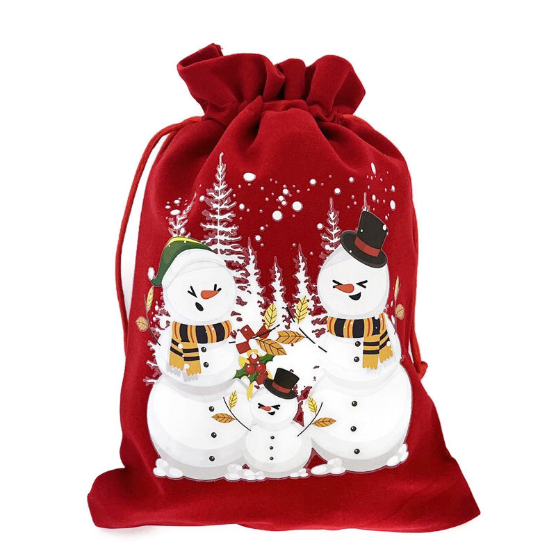 Snowman Christmas Drawstring Velour Gift Bag