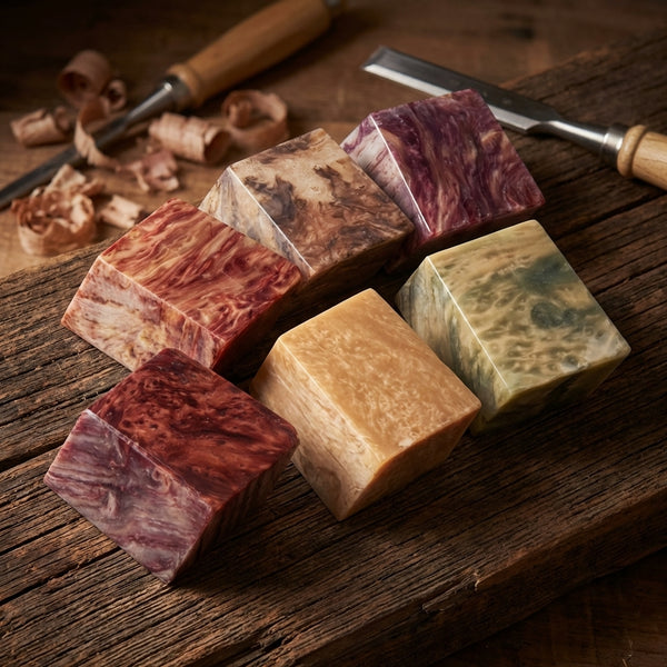 T.S. PINK Soap Woods handcrafted bar soap collection in woodshop setting with shavings and chisels