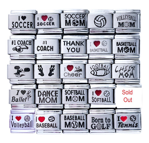 Sports Theme Laser Etched 9mm Italian Charms