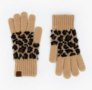 Britt's Knits Tan Snow Leopard Print Gloves