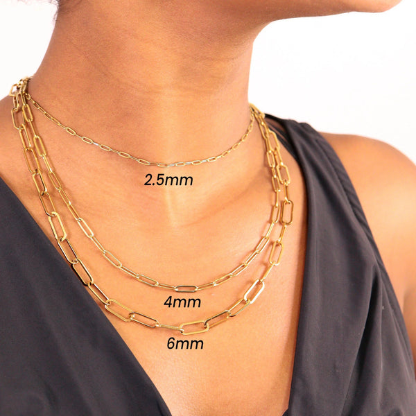 Gold Paperclip Necklaces In 2.5mm, 4mm, 6, link sizes and various lengths 