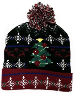 Christmas Tree Ugly Sweater Flashing LED Light Up Christmas Pom Hat